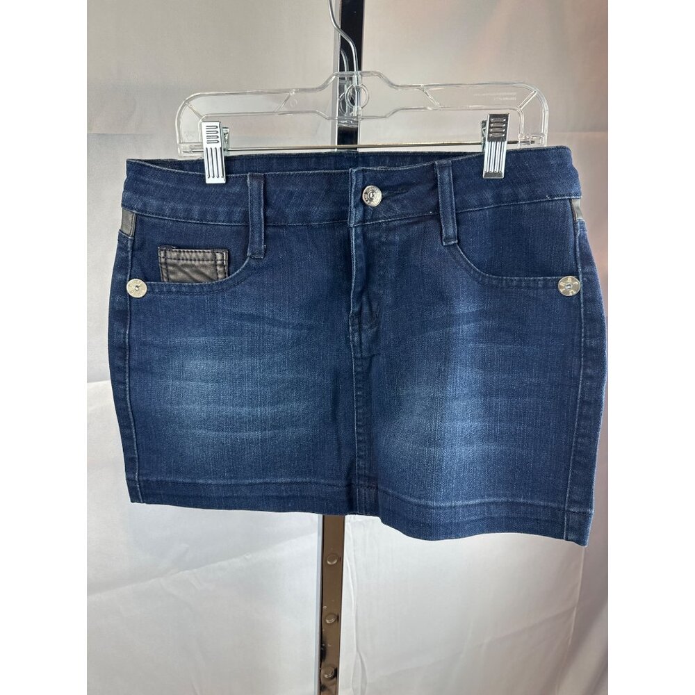 True Religion Womens Denim Mini Skirt Size 26 With Leather Trim NWT Made In USA